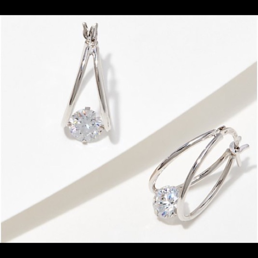Diamonique Cut 2.0 cttw Split Hoop Earrings Sterling Silver